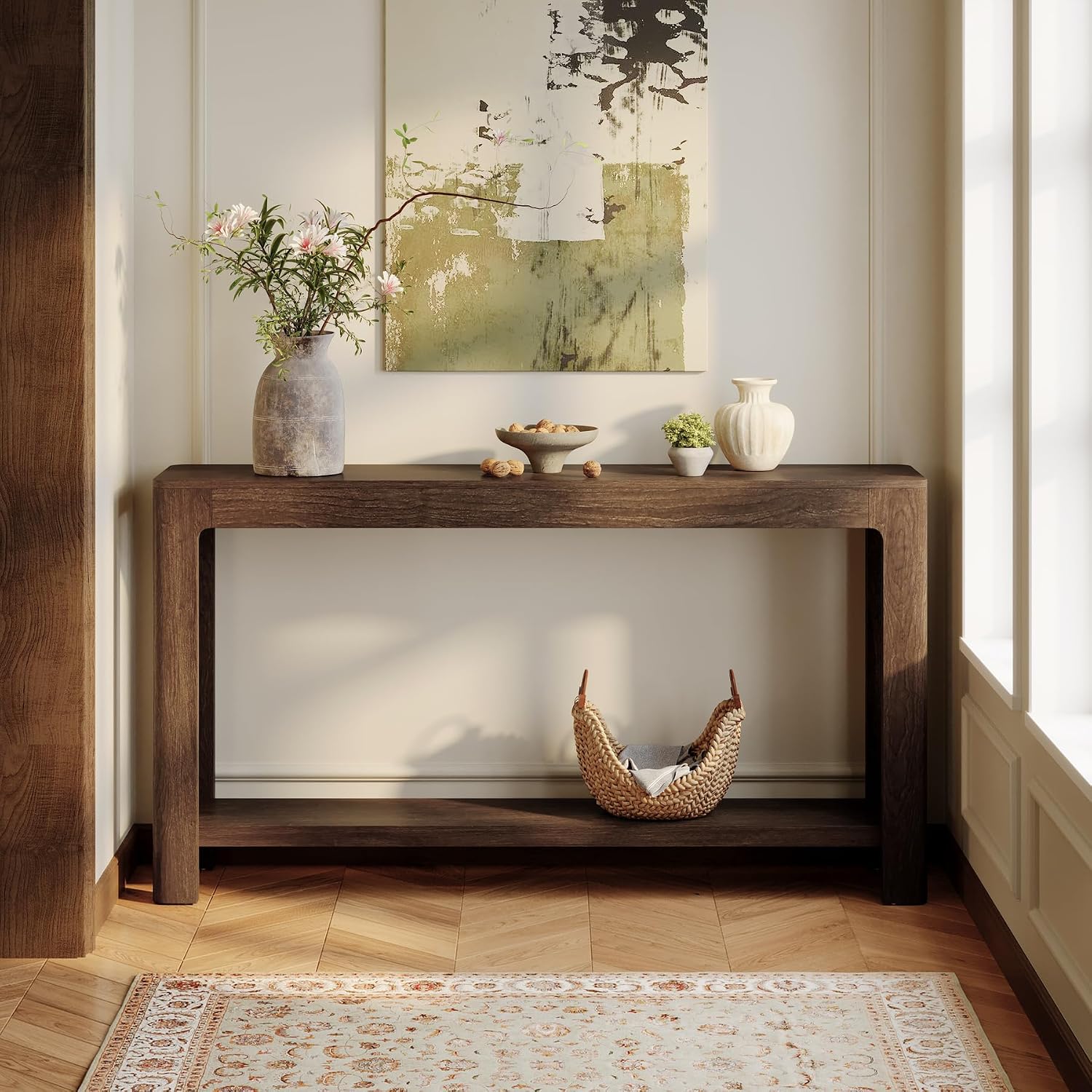 Tribesigns 63 Inch Entryway Console Table, 2-Tier Farmhouse Narrow Sofa Table Behind Couch, Accent Entrance Console Furniture for Entryway, Foyer, Hallway, Dark Brown