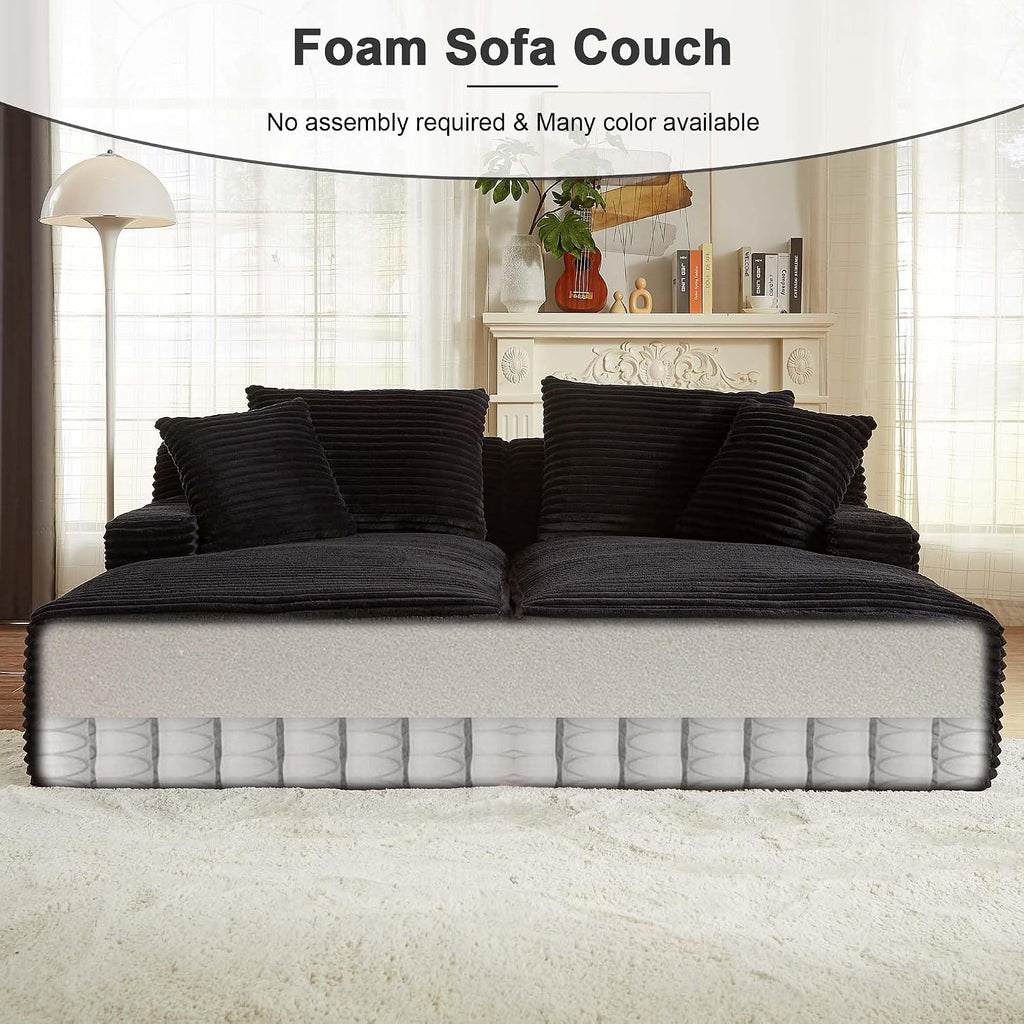 Tmsan 78.8' Oversized Double Chaise Lounge Sofa Indoor, Corduroy Boneless Couch Bed Comfy Foam Compressed Cloud Loveseat Sleeper Chair for Living Room Apartment Office