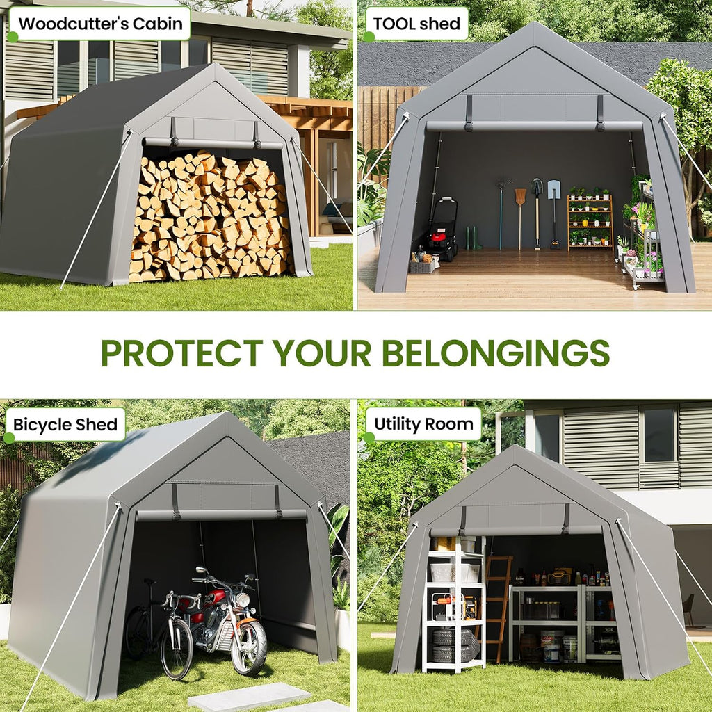 Outdoor Storage Shed 6x6 ft, Heavy Duty Portable Garage Carport Tent for Bike, ATV & Motorcycle, Waterproof Garden Storage Shelter with Mesh Window, Metal Frame Outdoor Shed Cover