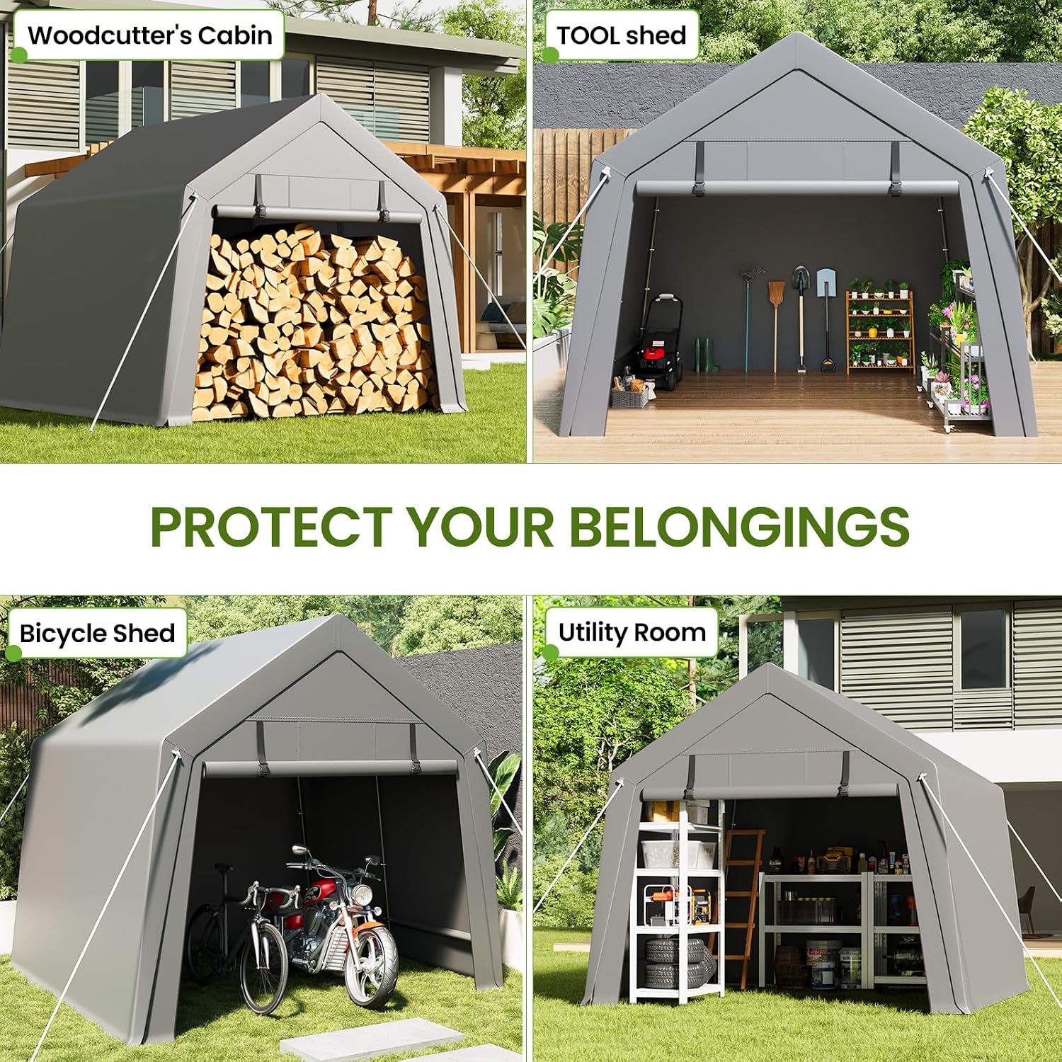 Outdoor Storage Shed 6x6 ft, Heavy Duty Portable Garage Carport Tent for Bike, ATV & Motorcycle, Waterproof Garden Storage Shelter with Mesh Window, Metal Frame Outdoor Shed Cover
