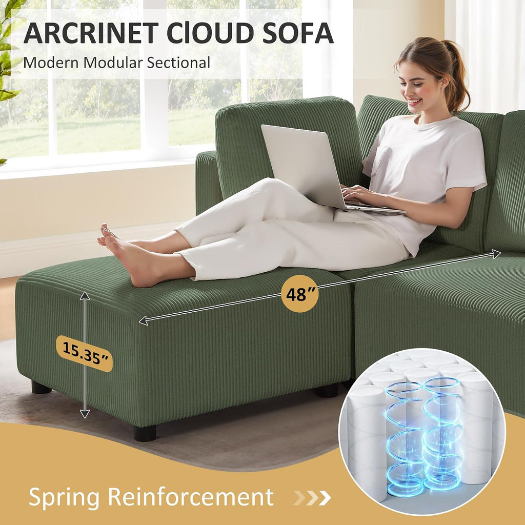 123.6' Modular Sectional Sofa, Corduroy Reversible Small Sectional Sofa Bed with Chaise, 4 Seater Convertible Modular Loveseat Single Sofa Set Free Combination Couch for Living Room Bedroom Apartments