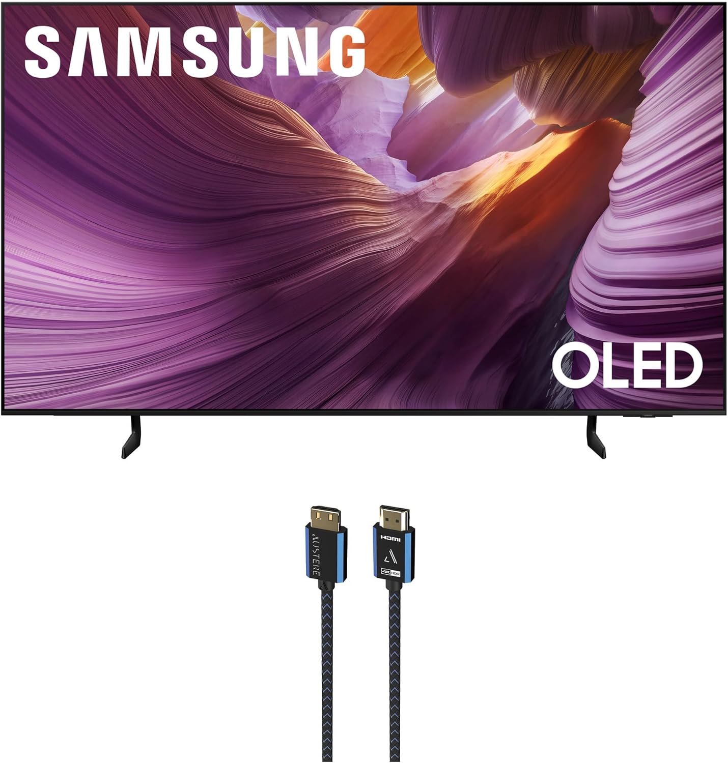 Samsung QN55S85FAFXZA 55 Inch OLED HDR 4K Smart TV with an Austere 5S-4KHD2-2.5M V-Series 2.5m Premium 4K HDR HDMI Braided Cable (2025)