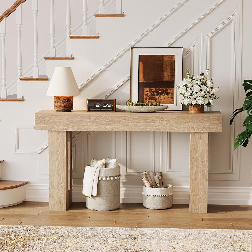 Garvee 63' Long Narrow Rectangular Console Table, Farmhouse Wood Entryway Table for Hallway, Foyer & Living Room, Sofa Table Behind Couch, Industrial Accent Table,Natural