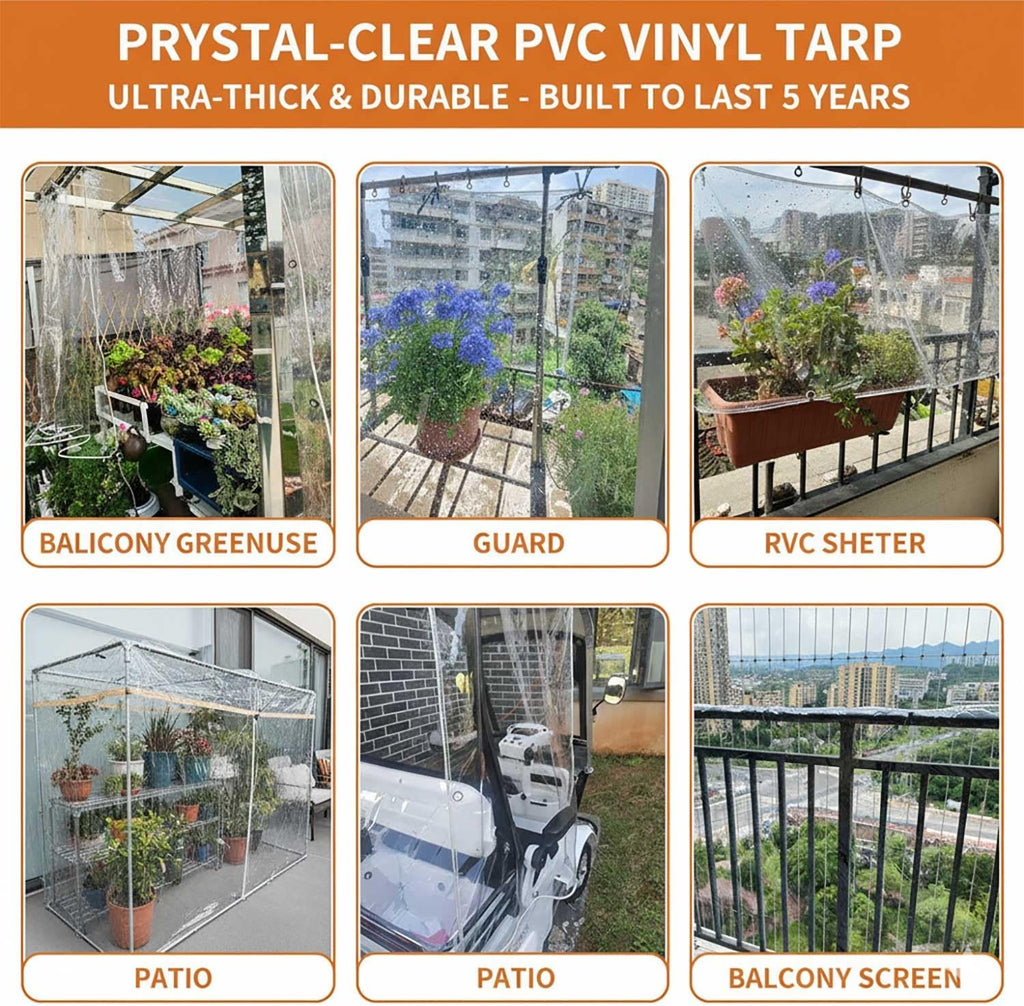Clear Tarp Waterproof Clear Tarps with Grommets, Heavy Duty Plastic Tarps, 14Mil Thickened Transparent PVC Vinyl Tarpaulin Cover for Patio Pergola Garden Canopy Rainproof(12.5x17ft)