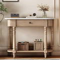 Small Curved Console Table 36-Inch Retro Farmhouse Entryway Sofa Table with Drawer & Storage Shelf for Entry Hallway Foyer Living Room Furniture, Solid Wood Legs, Space-Saving, Beige