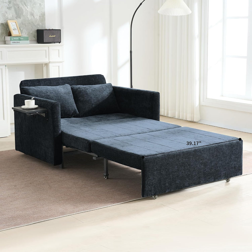45' Oversize 3-in-1 Sleeper Chair, 75' Long Pull-Out Sleeper Sofa Bed with Wing Table and Side Pocket for Living Room, Bedroom, Small Space,Blue
