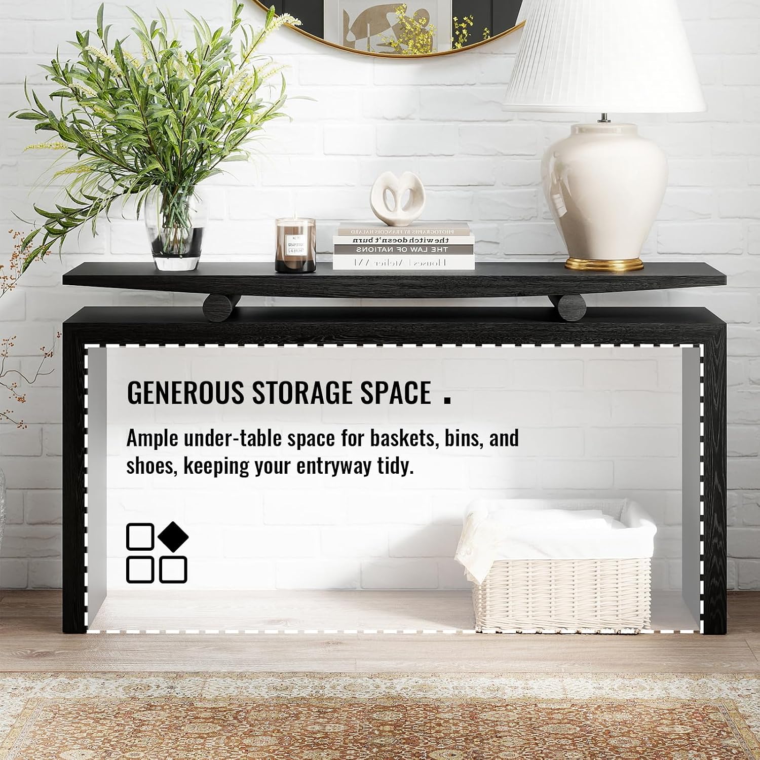 LKTART Modern Black Console Table Solid Wood Sofa Table Behind Couch Hallway Table for Entryway Large Farmhouse Foyer Tables for Living Room Entrance