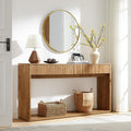 OKD 63' Fluted Console Table for Entryway, Modern Entryway Table with 2 Large Drawers, Long Sofa Table Behind Couch for Living Room, Hallway, Couch, Foyer，Light Knotty Oak