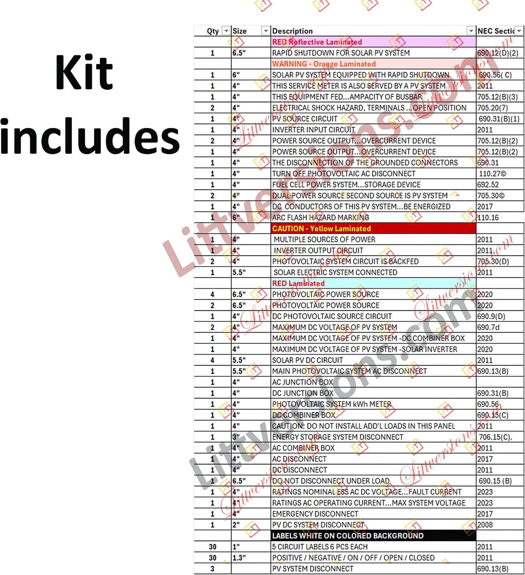 10 Packs of 116 Pack NEC 2026/2023/2020/2017 Code Compliant Photovoltaic Solar Panel Label Kit Electrical Panel Safety Stickers Outdoor Rated Waterproof Laminated