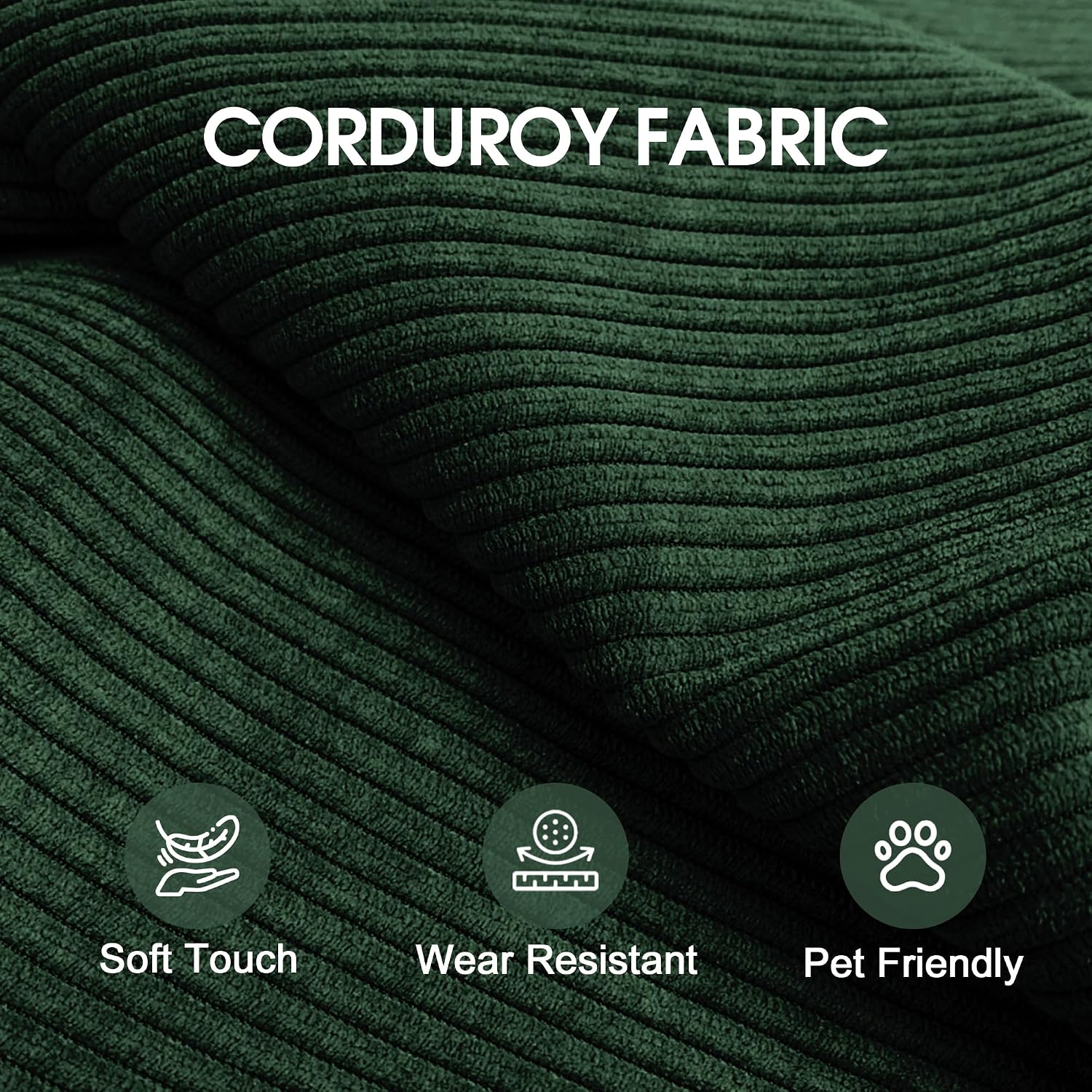 79' Convertible Sofa Bed, Corduroy Folding Pull Out Couch with Pillows, No Assembly Modern Boneless Couch Compression Sofa in Box, Floor Sofa with Support Rods for Living Room,Dark Green