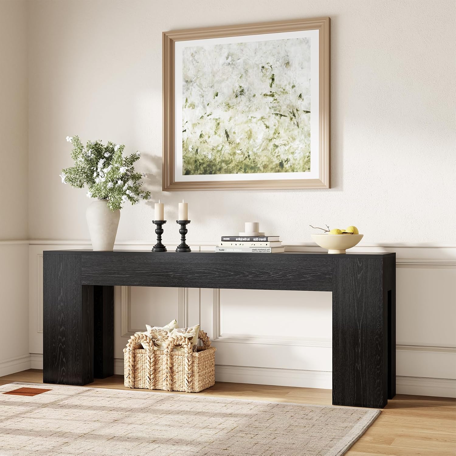 Epecoya Extra Long Sofa Console Table for Entryway Living Room, 79-Inch Farmhouse Wood Behind Couch Table, Rectangular Accent Console with Wooden Double Base for Hallway Foyer Entrance, Black