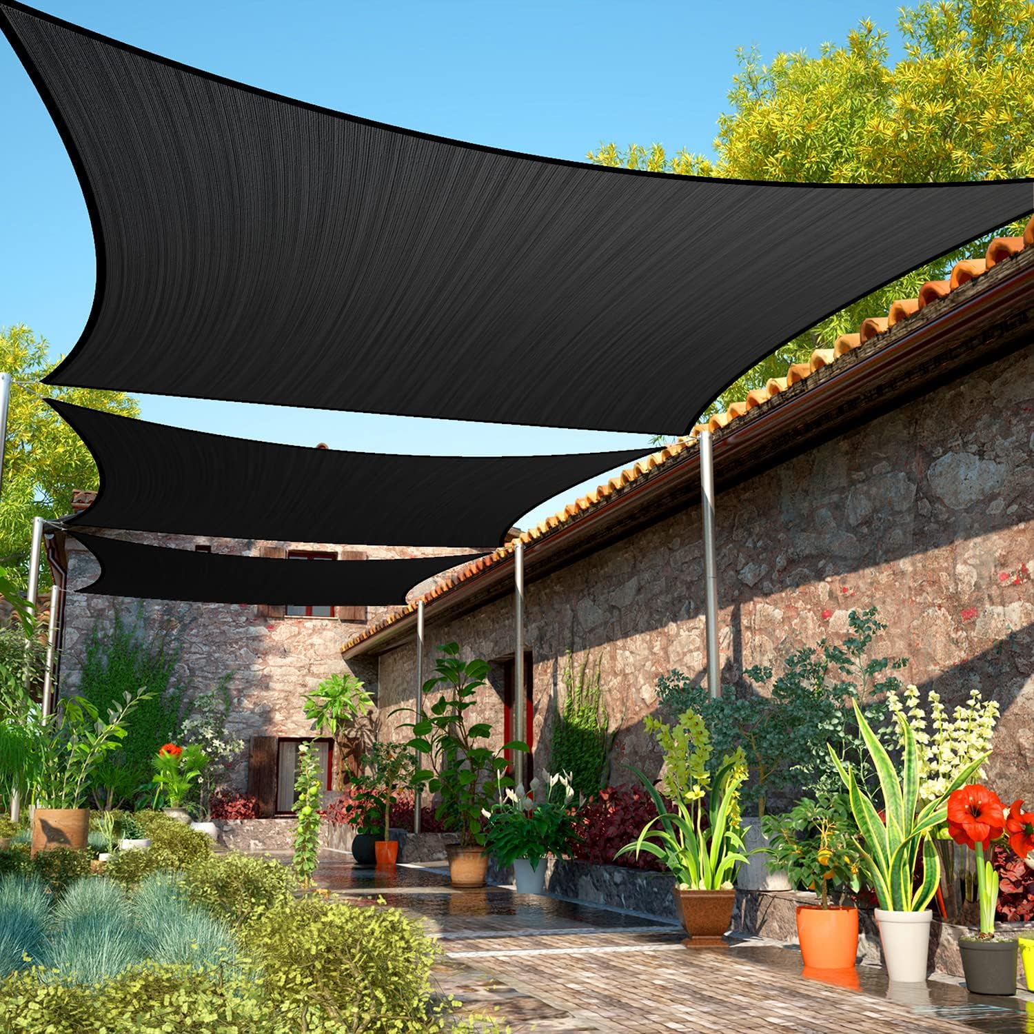 ShadeMart 8' x 18' Black Sun Shade Sail UPF50 Rectangle SMTAPR0812 Canopy Fabric Cloth Screen, Water Permeable & UV Resistant, Heavy Duty, Carport Patio Outdoor - We Customize Size