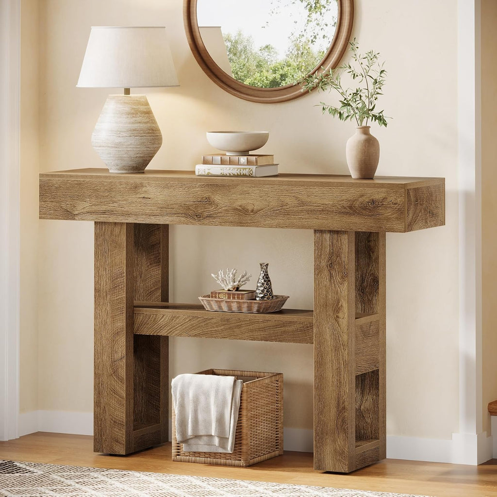 Tribesigns 41.34-Inch Farmhouse Console Table, 2-Tier Narrow Sofa Table Behind The Couch, Entryway Furniture with Storage Shelves for Hallway Foyer Living Room, Light Brown
