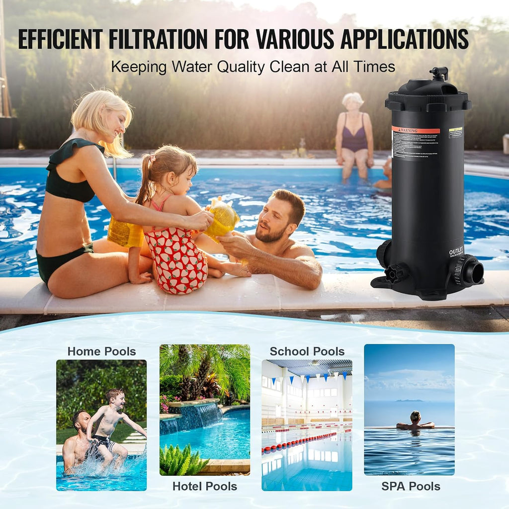 VEVOR 2026 Pro Pool Cartridge Filter Tank & Element for Above Ground & Inground Pools, Large 50Sq. Ft Cleaner System Compatible W/Pumps 1/3 to 1 HP| Up to 2483 GPH |for Pools Up to 19866 Gallons