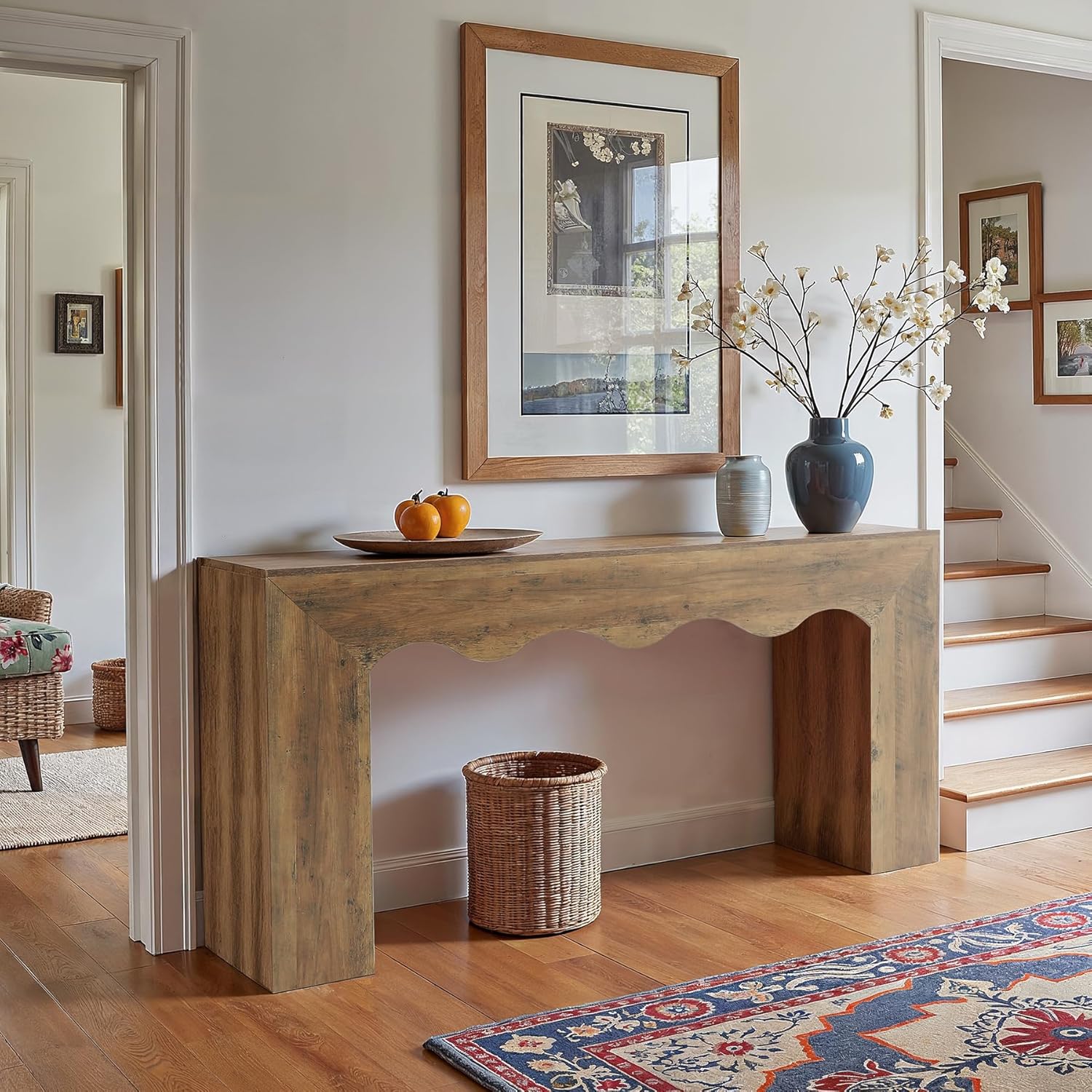 Tribesigns 63' Farmhouse Console Table, Wooden Couch Table Behind Sofa with Storage, Long Entryway Sofa Station, Narrow Console Stand with Base, Hallway Stand for Entryway, Living Room