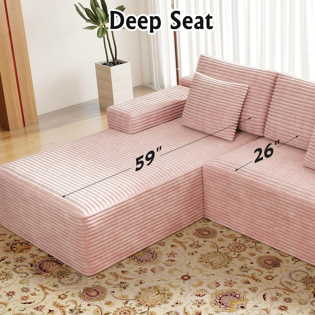 Sectional couches for Living Room Corduroy Couch, 104' Cloud Sectional Couch with L-Shape Chaise, Modern Modular Sofa, Deep Seat Comfort, No Assembly Required(Plush Corduroy, Left Facing Chaise)