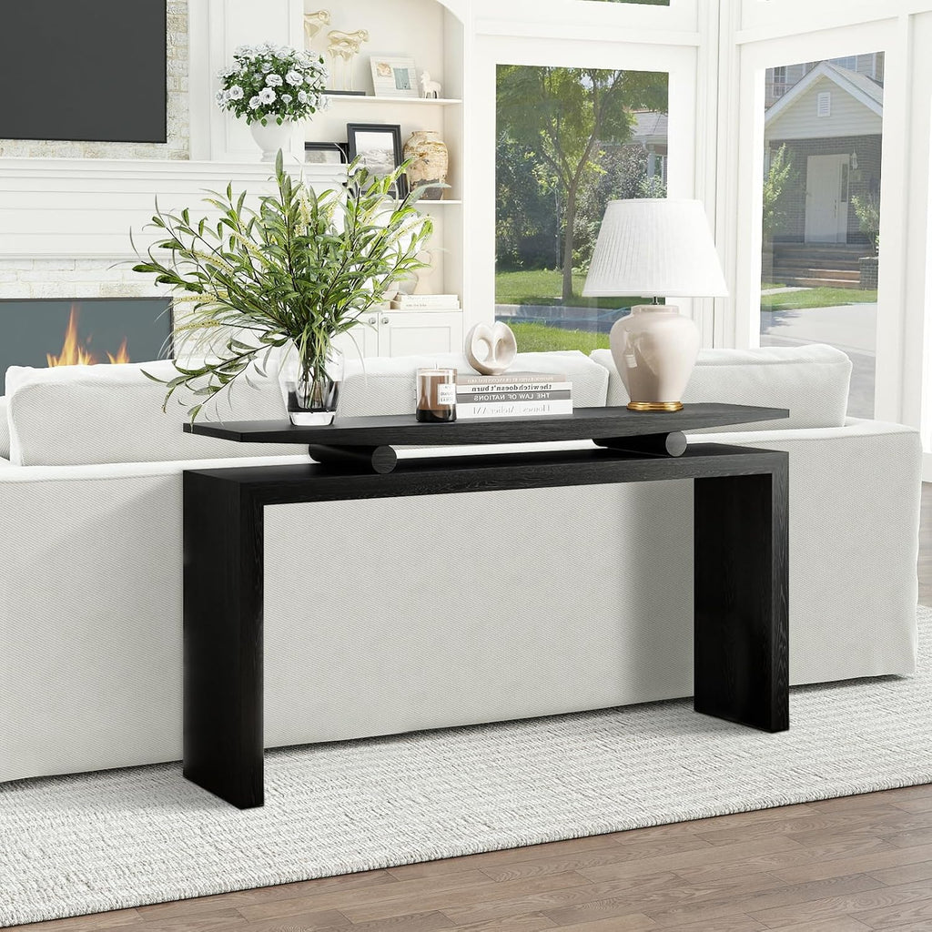 LKTART Modern Black Console Table Solid Wood Sofa Table Behind Couch Hallway Table for Entryway Large Farmhouse Foyer Tables for Living Room Entrance
