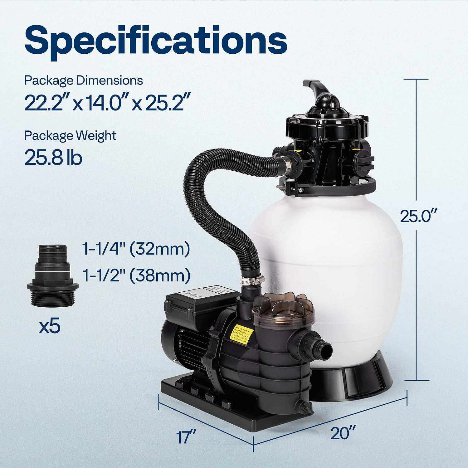 VIVOHOME Upgraded 2087 GPH Sand Filter Pump w/Timer, Fits in/Above Ground Pool Up to 10,000 Gallons, 7-Way Valve with 28.7-Pound Sand Capacity