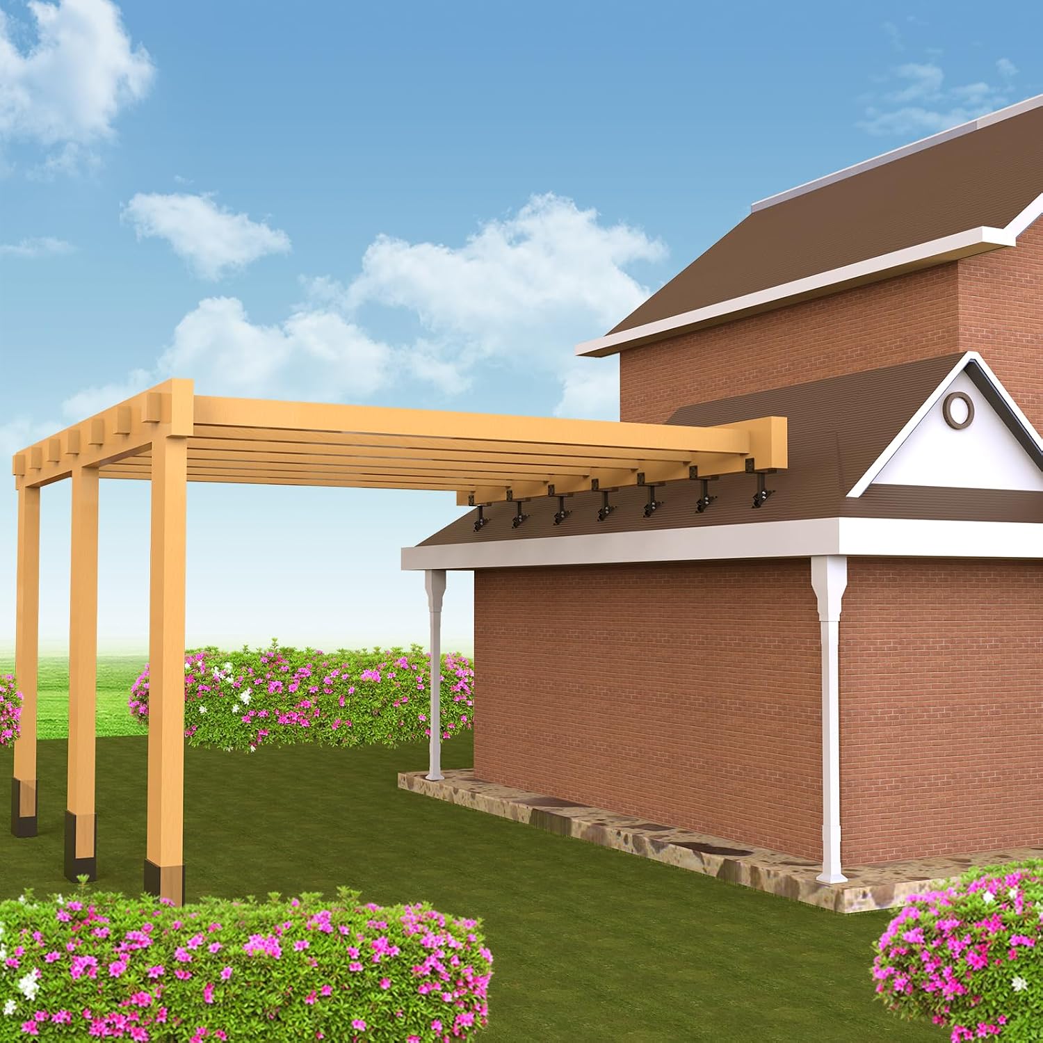 3Pack Heavy Duty Adjustable 5.55' Pergola Roof Riser Beam Brackets Hardware Kit for Patio Cover, Fit 6x6 & 6x8 Wood Beam