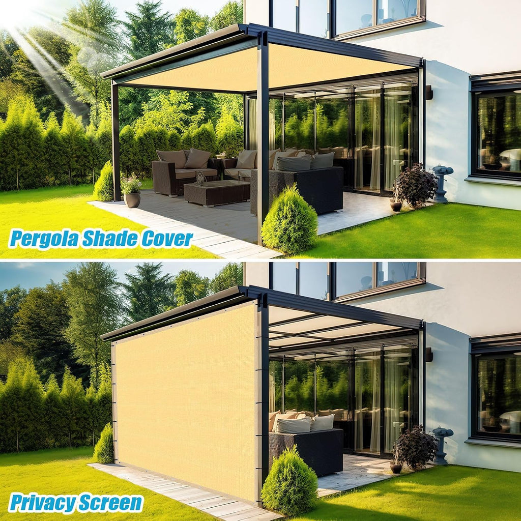 Amagenix 90% Pergola Shade Cover 14' X 20' Beige Sun Shade Cloth with Grommets GN09 for Outdoor Garden Patio Porch, Commercial Grade 200 GSM - Cable Zip Ties Included (We Customized)