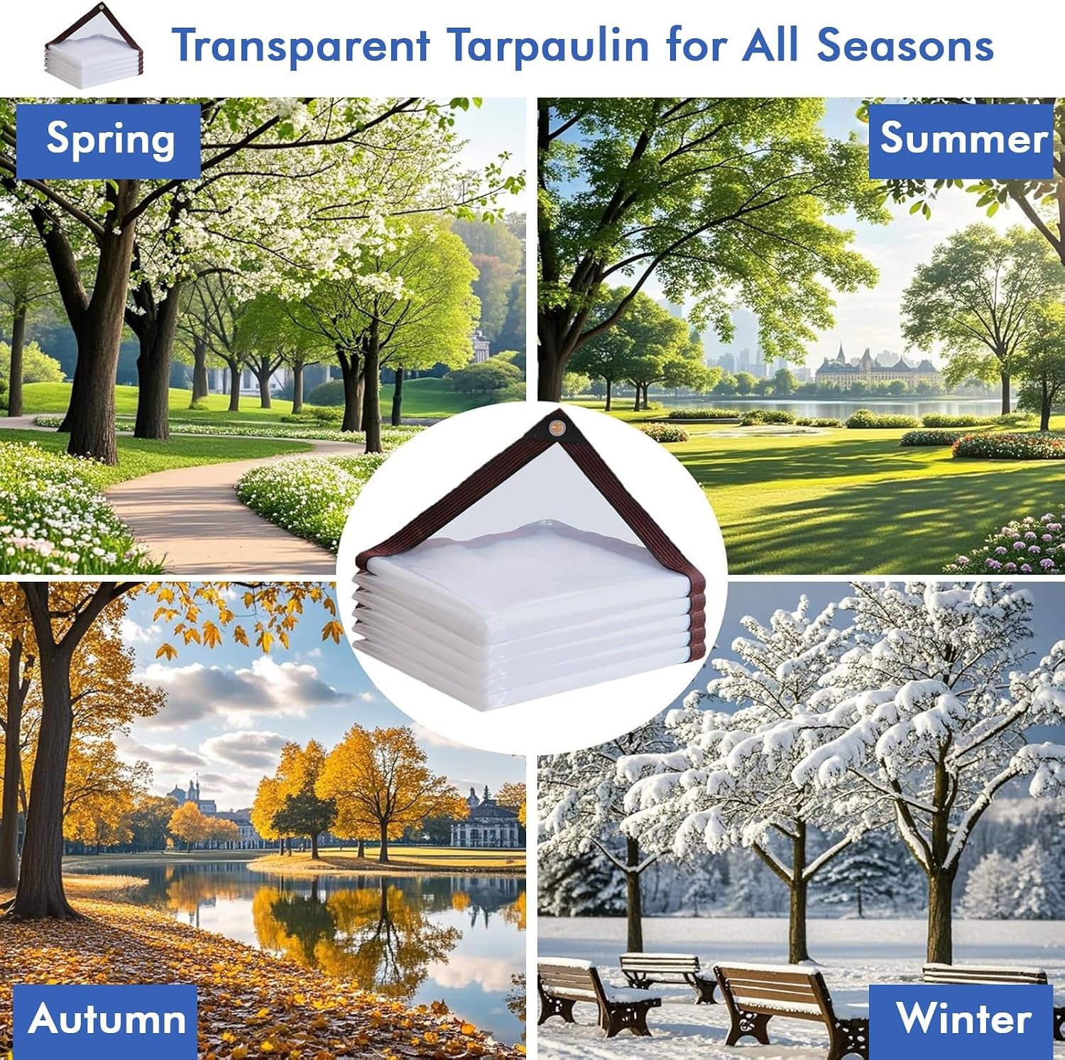 6x16 FT Double-Stitched Reinforced Edges Garden Rainproof Clear Poly Plant Cover, Clear Waterproof Cover Tarp Rainproof Heavy Duty Sheet, Rainproof Garden Protection