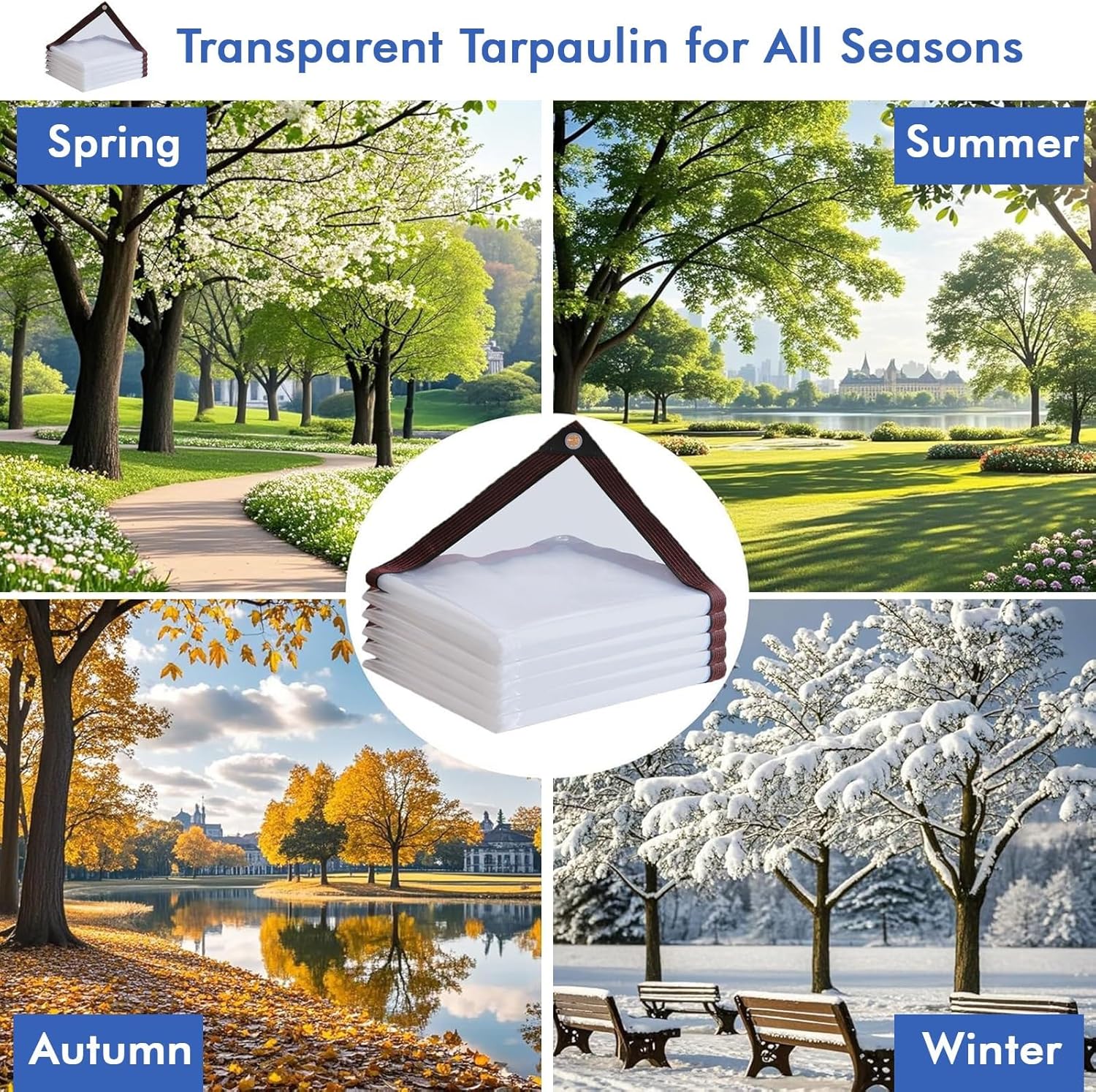 9x11 FT Double-Stitched Reinforced Edges Garden Rainproof Clear Poly Plant Cover, Clear Waterproof Cover Tarp Rainproof Heavy Duty Sheet, Rainproof Garden Protection