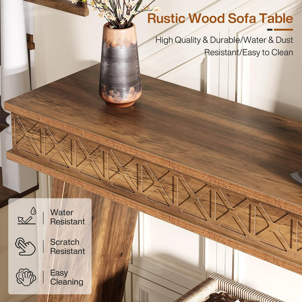 Tribesigns 70.9 Inch Long Console Table for Entryway, 2-Tier Farmhouse Entryway Table with Storage, Narrow Sofa Table Behind the Couch, Wood Accent Table for Hallway, Living Room, Foyer, Rustic Brown