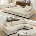 114' Sectional Couches with Pull Out Bed for Living Room, Oversized 2 in 1 Sectional Sleeper Sofa Comfy, Modern Upholstery 4 Seat U Shaped Couches with Double Chaise for Apartment, Beige