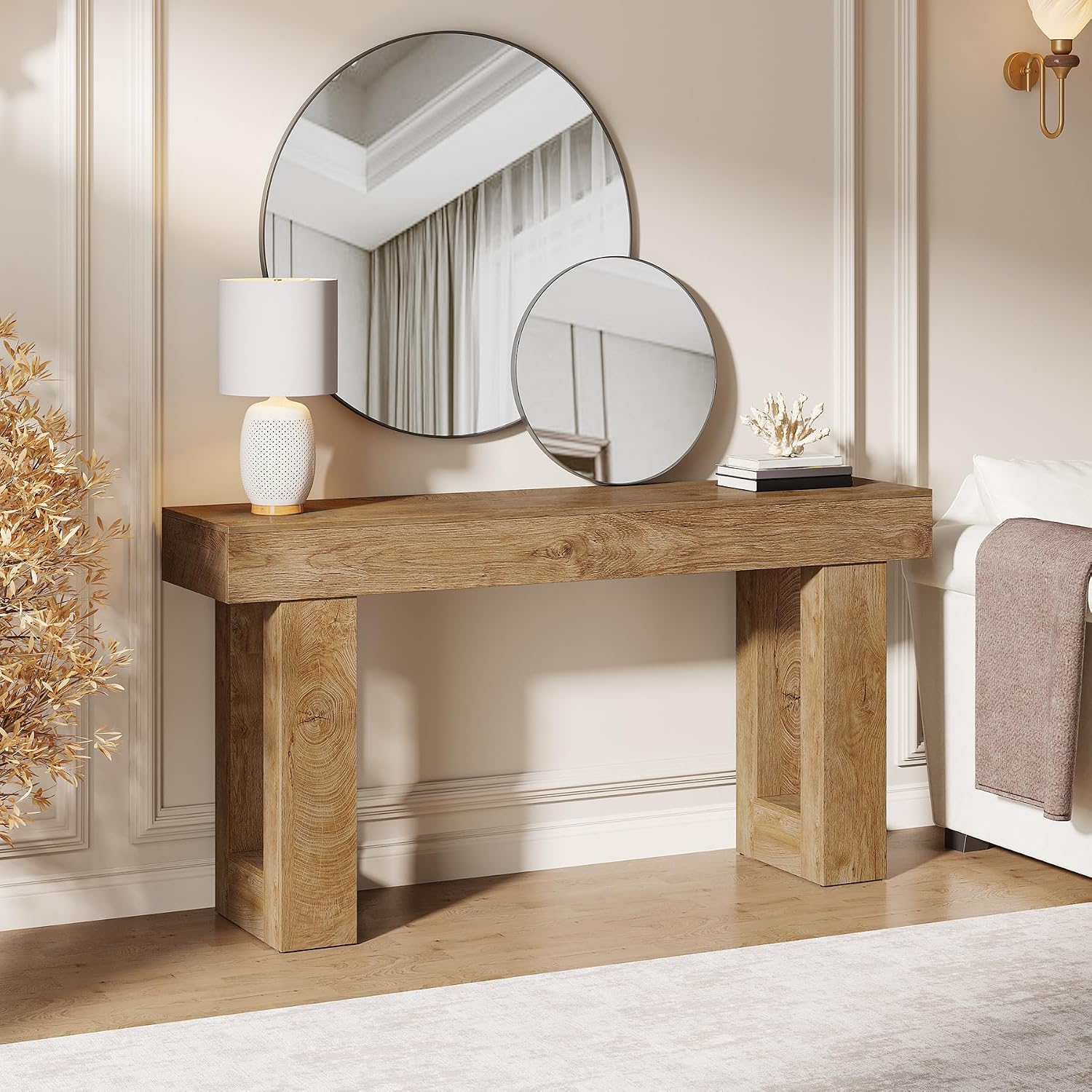 Tribesigns 63-Inch Long Console Table, Wooden Rectangular Sofa Table Behind The Couch, Farmhouse Entryway Table for Entrance, Hallway, Living Room (Natural)