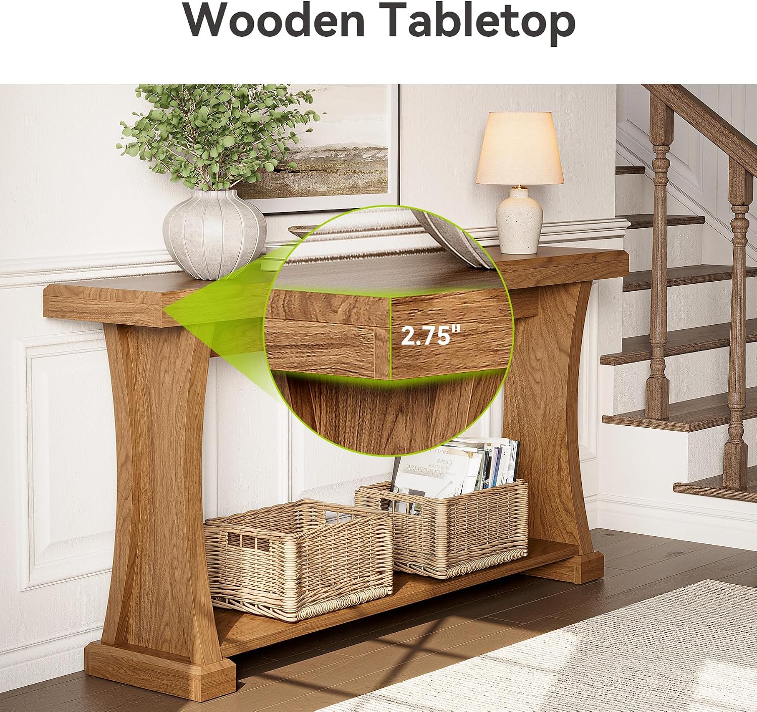 LITTLE TREE 63' Console Table for Entryway, 2-Tier Entryway Table Behind Sofa Couch with Storage Shelves, Narrow Wooden Entry Tables for Home Living Room Hallway