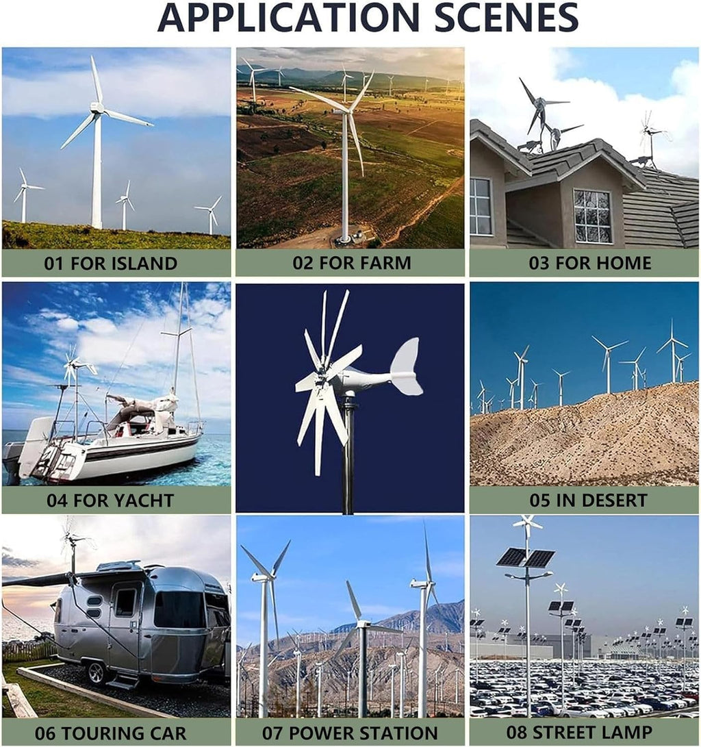 Wind Turbine Generator Kit, 15000W 12/24/48V/110V/220V, Power, with 8 Blade, with MPPT Controller, Windmill Suit for Hybrid Solar Systemfor, Marine, RV, Home(48V)