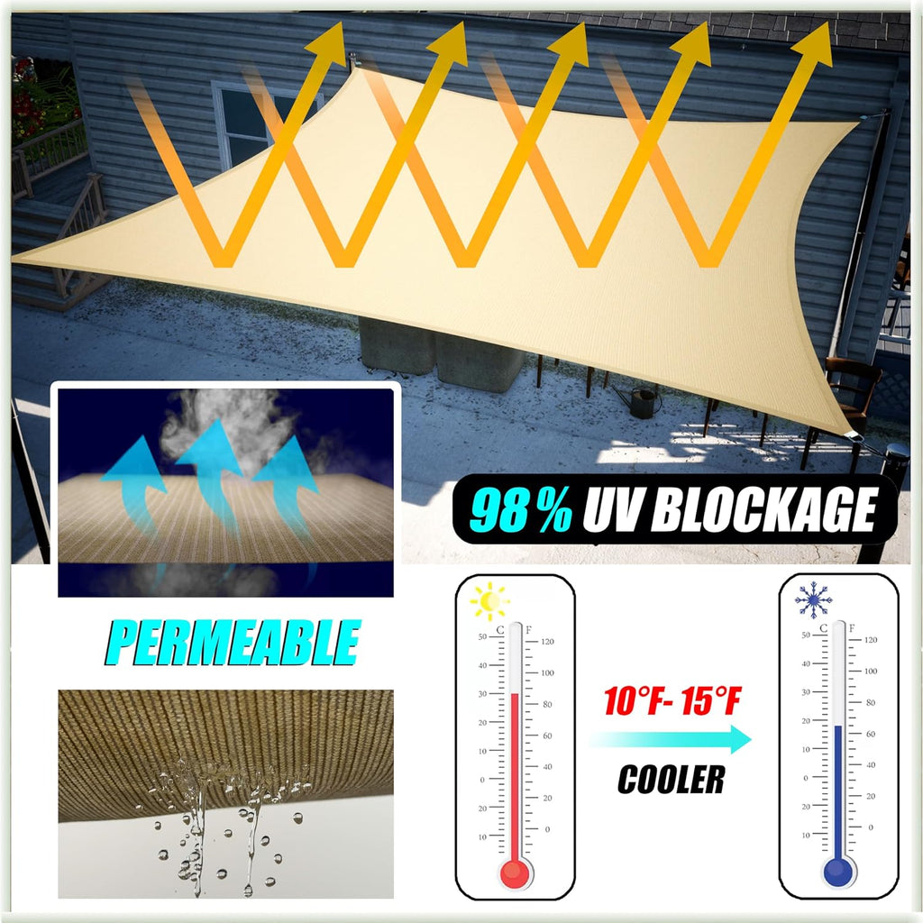 Amgo Custom Size 14' x 20' Black Rectangle Square Sun Shade Sail UPF50+ AGTAPS16, Order to Make Canopy Awning, 95% UV Blockage, Water & Air Permeable, Commercial and Residential (We Customize)