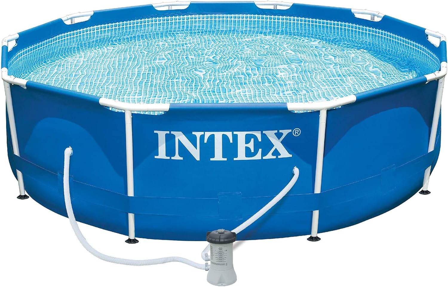 Intex Metal Frame 10ft x 30in Round Above Ground Outdoor Swimming Pool Set with 330 GPH Filter Pump, Cartridge, and Protective Round Pool Cover