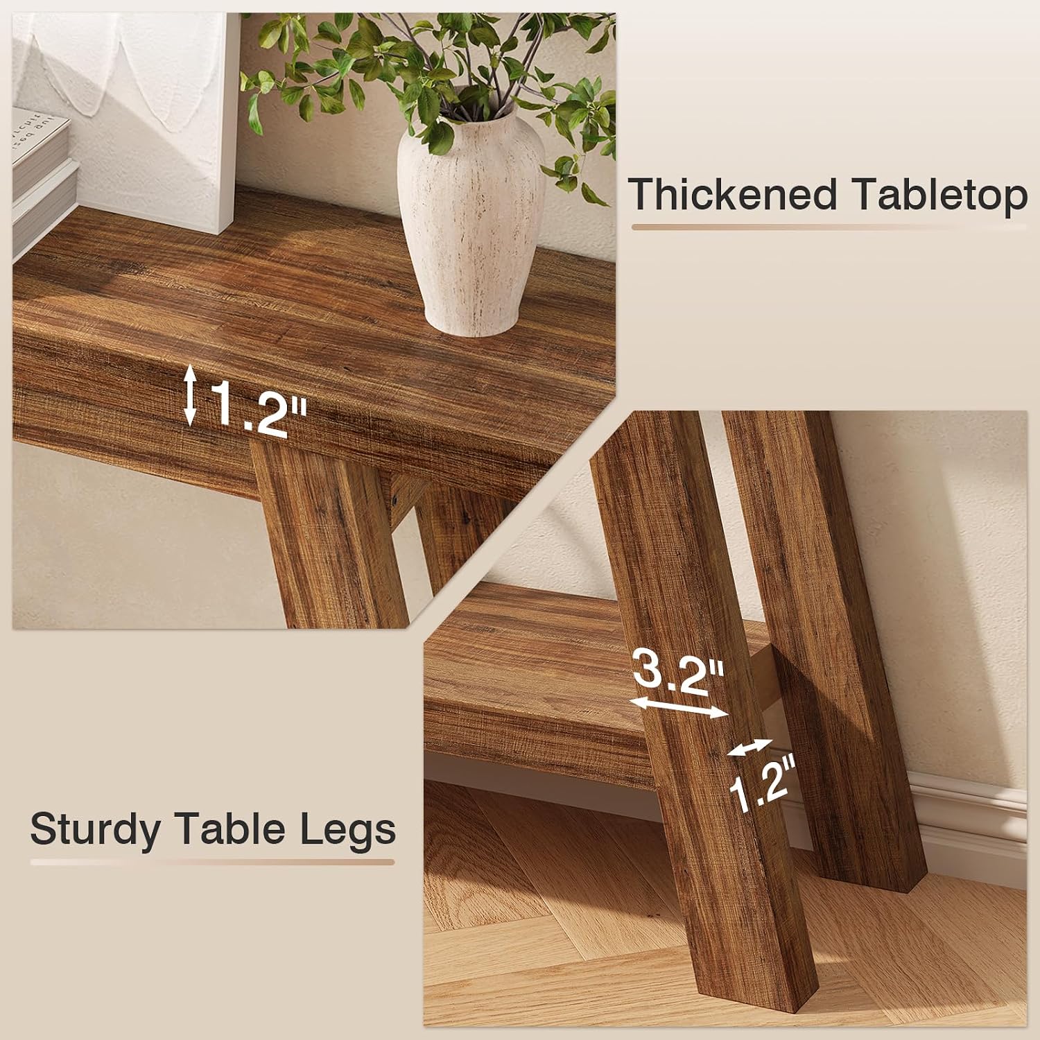 Console Table, 55-Inch Entryway Table with Storage 2-Tier Narrow Wood Console Table Behind Couch Sofa Tables for Living Room, Entryway, Hallway (Light Brown)