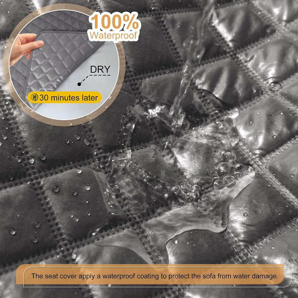 HDCAXKJ 100% Waterproof Reclining Sectional Couch Covers L Shape Recliner Sofa Cover Washable Quilted Soft Pet Dog Corner Recliner Slipcovers with Pockets (5 Seat and 1 Middle Console, Charcoal Gray)