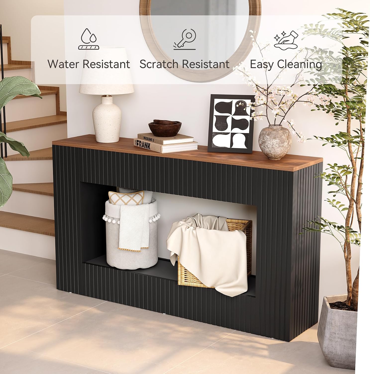 LITTLE TREE Black Console Table for Entryway, 55 Inch Long Narrow Farmhouse Sofa Table with Storage for Living Room, Hallway, Entry, Behind Couch, Entrance, Foyer