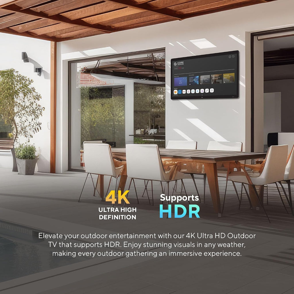 55 Inch Outdoor Smart TV, 4K UHD HDR LED Weatherproof Television, LG webOS, Patio & Backyard TV for Partial Sun, IP55 Rated, Includes Wall Mount