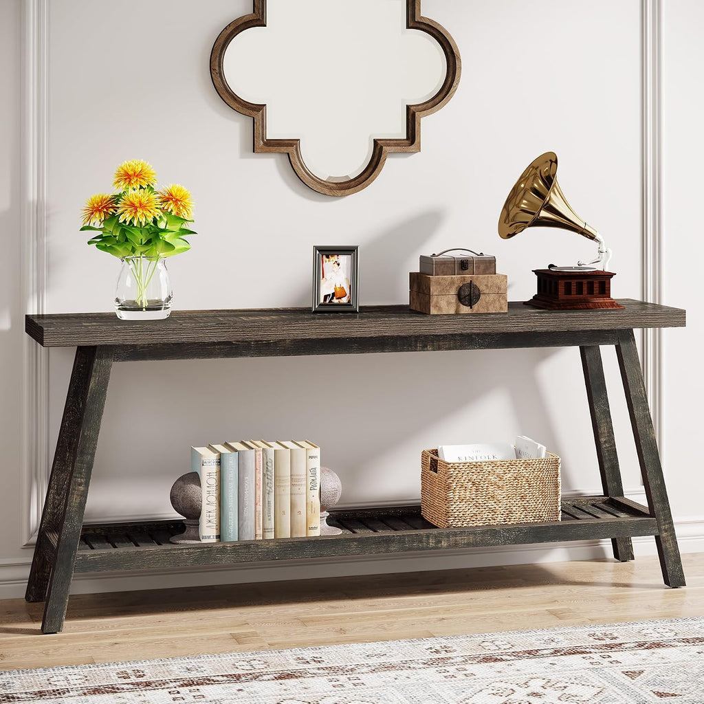 Tribesigns Farmhouse Console Entryway Table: 70.9 Inches Extra Long Console Table for Entryway, 2-Tier Narrow Wood Foyer Sofa Couch Table for Hallway, Entrance, Living Room, Dark Brown