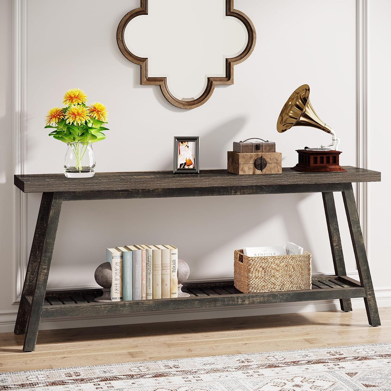 Tribesigns Farmhouse Console Entryway Table: 70.9 Inches Extra Long Console Table for Entryway, 2-Tier Narrow Wood Foyer Sofa Couch Table for Hallway, Entrance, Living Room, Dark Brown
