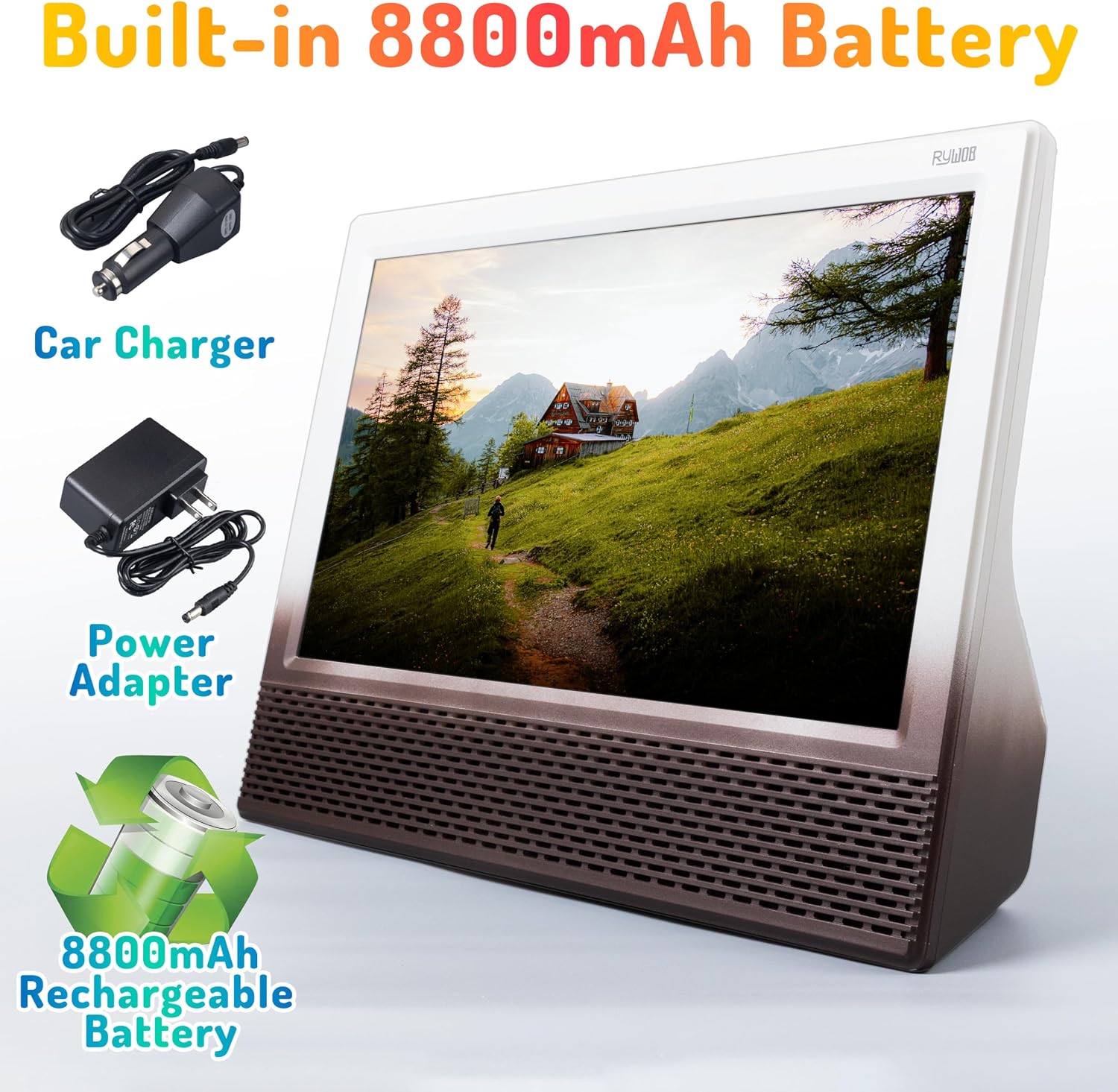 14'' Portable TV with Antenna,Built-in 8800mAh Rechargeable Battery,ATSC Digital Television with HDMI/USB/TF Card Ports,Stero Speakers TV for Camping,Kitchen,Car