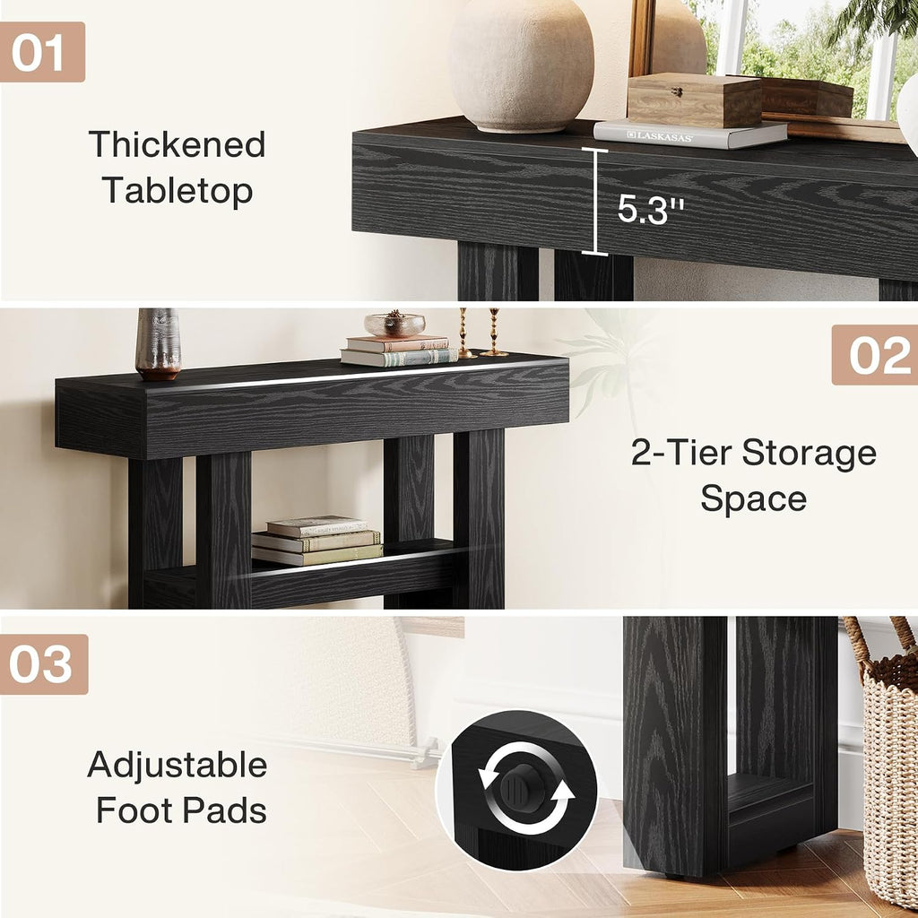 Tribesigns 41.34-Inch Farmhouse Console Table, 2-Tier Narrow Sofa Table Behind The Couch, Entryway Furniture with Storage Shelves for Hallway Foyer Living Room, Black