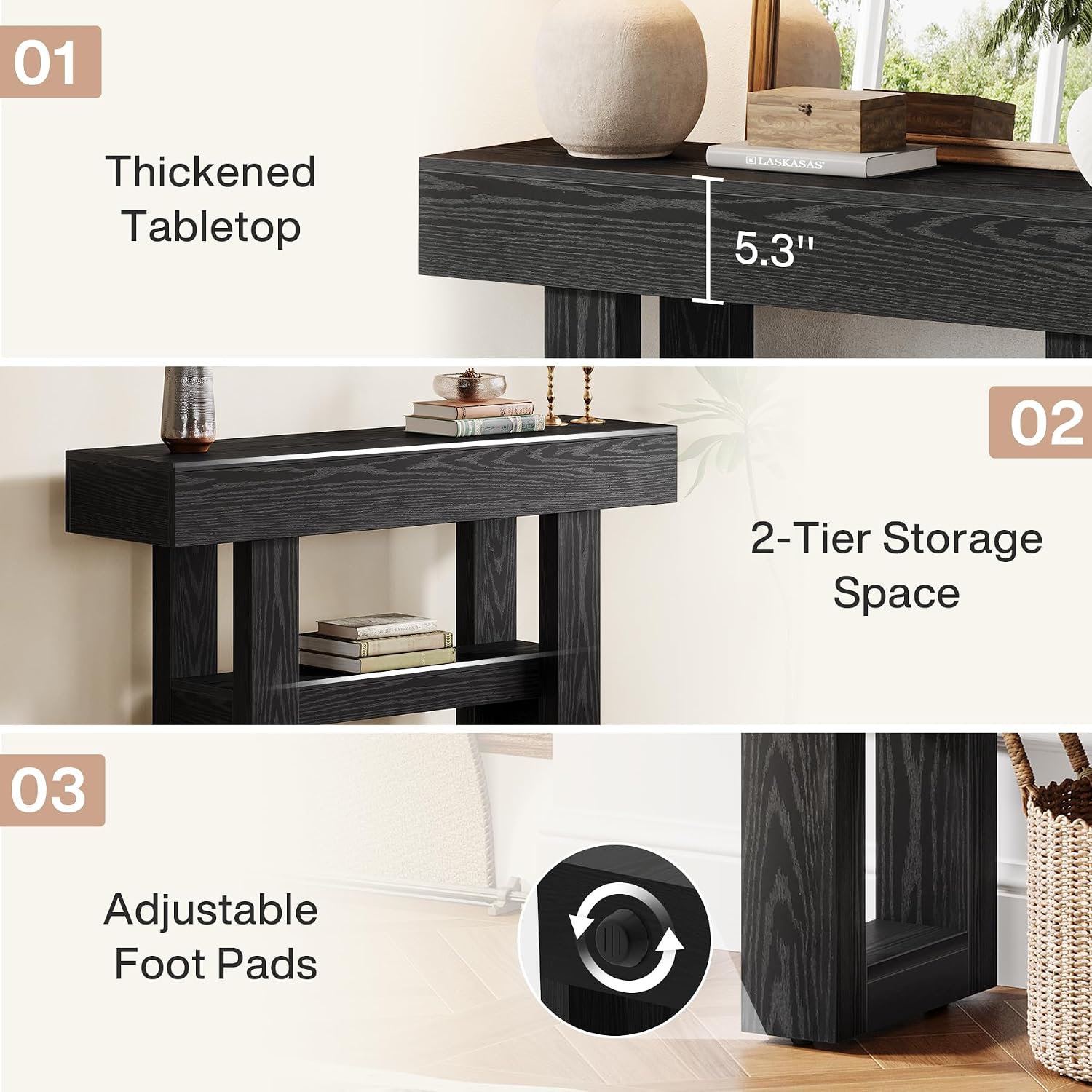 Tribesigns 41.34-Inch Farmhouse Console Table, 2-Tier Narrow Sofa Table Behind The Couch, Entryway Furniture with Storage Shelves for Hallway Foyer Living Room, Black