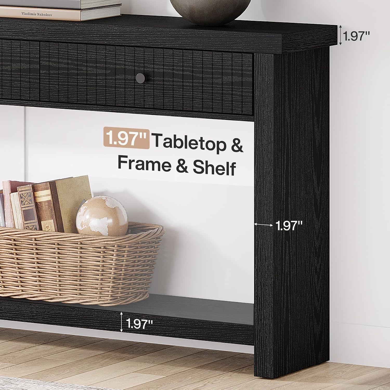 Tribesigns 70.9 inch Sofa Console Table with 3 Drawers, Extra Long Entryway Table with Open Storage Shelves Wooden Couch Table Foyer Tables Furniture for Living Room Hallway Entrance, Black