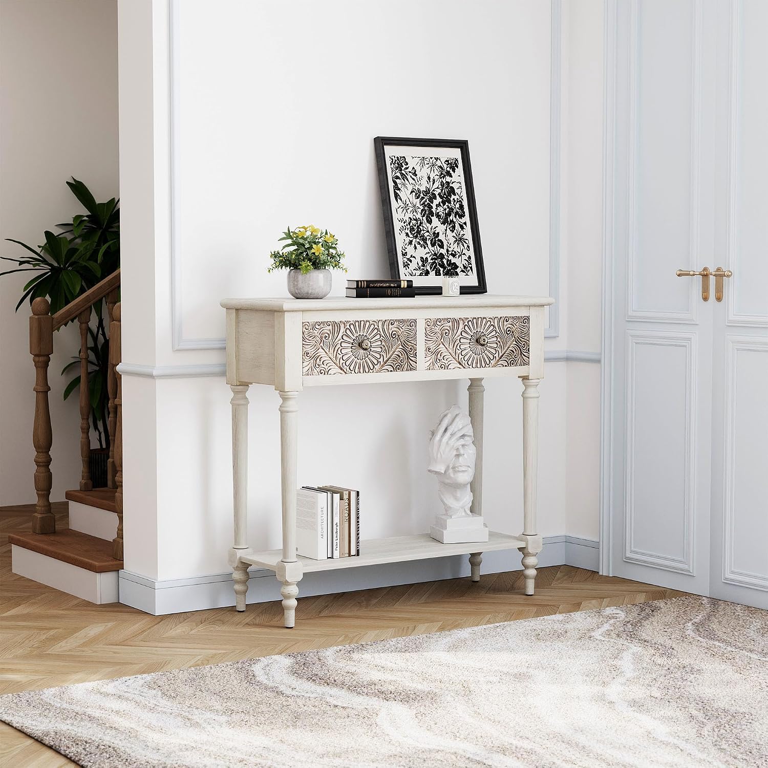 COSIEST Console Table with 2 Drawers, MDF Narrow Entryway Table with Storage Shelf, Wood Accent Sofa Table for Living Room, Entrance, Hallway, Couch, Light Grey