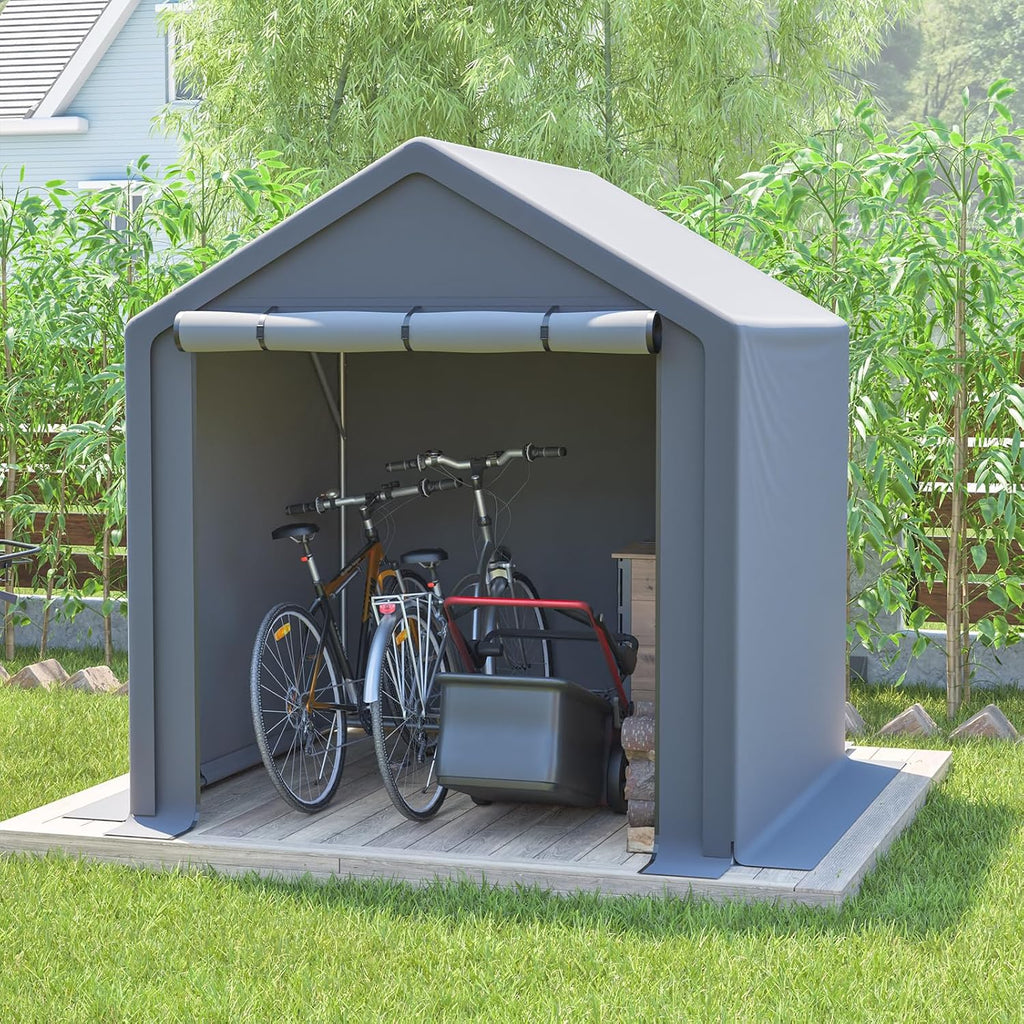 6x6 ft Storage Tent with Roll up Doors, Outdoor Portable Shelter Shed Garage Tent Carport, Waterproof Snowproof for Lawn Mower, Bike, Motorcycleand, Gray
