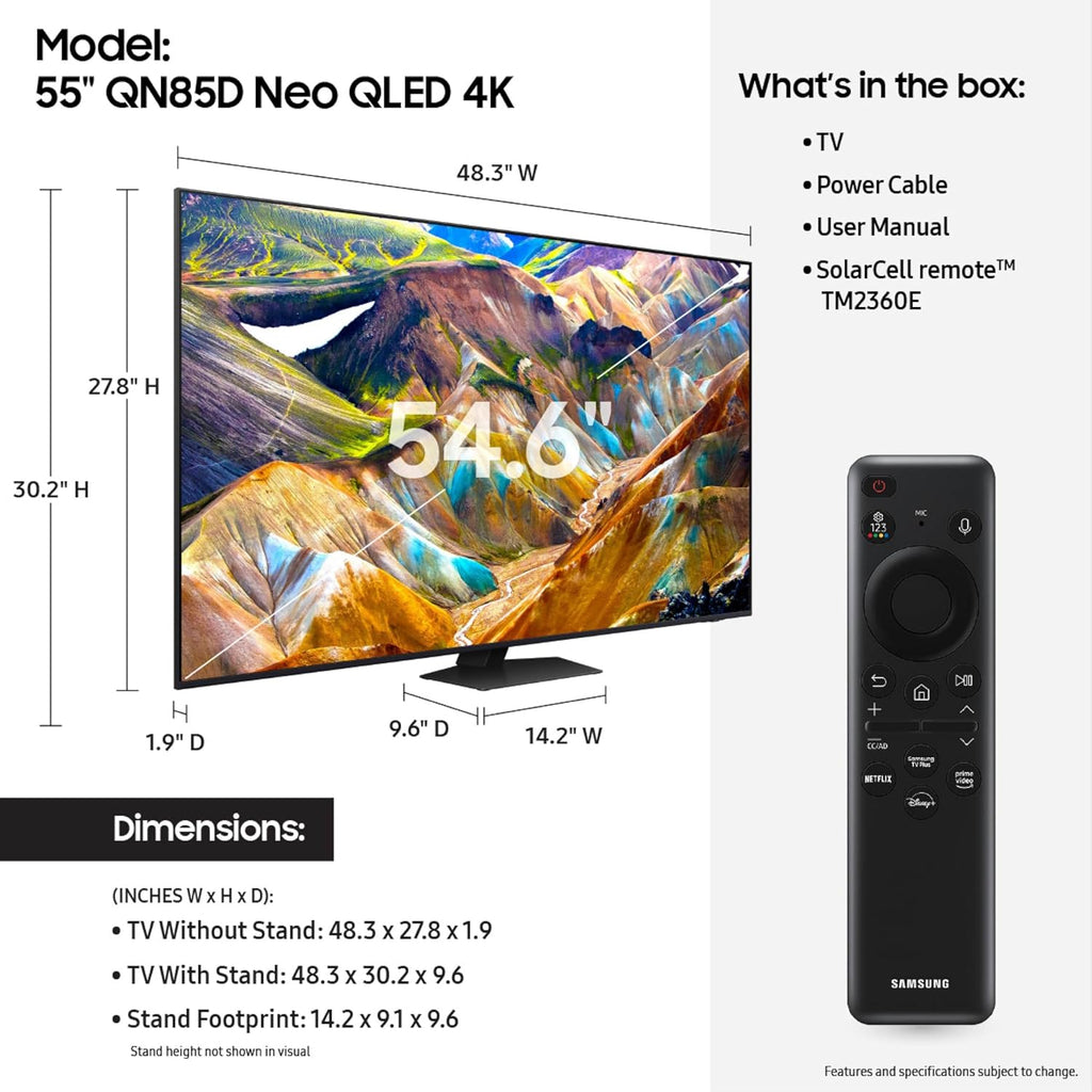 Samsung 55-Inch Class QLED 4K QN85D Series Neo Quantum HDR Smart TV (QN55QN85D, 2024 Model) (Renewed)