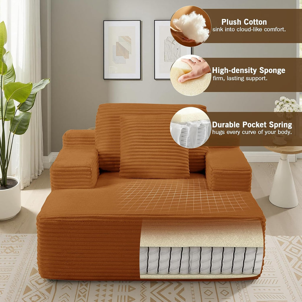 68.5' Oversized Chaise Lounge Chair Indoor, Boneless Sleeper Sofa Bed with Pillows, Deep Seat Sleeper Couch Reading Chairs, Cloud Sofas Couches for Living Room, No Assembly Required