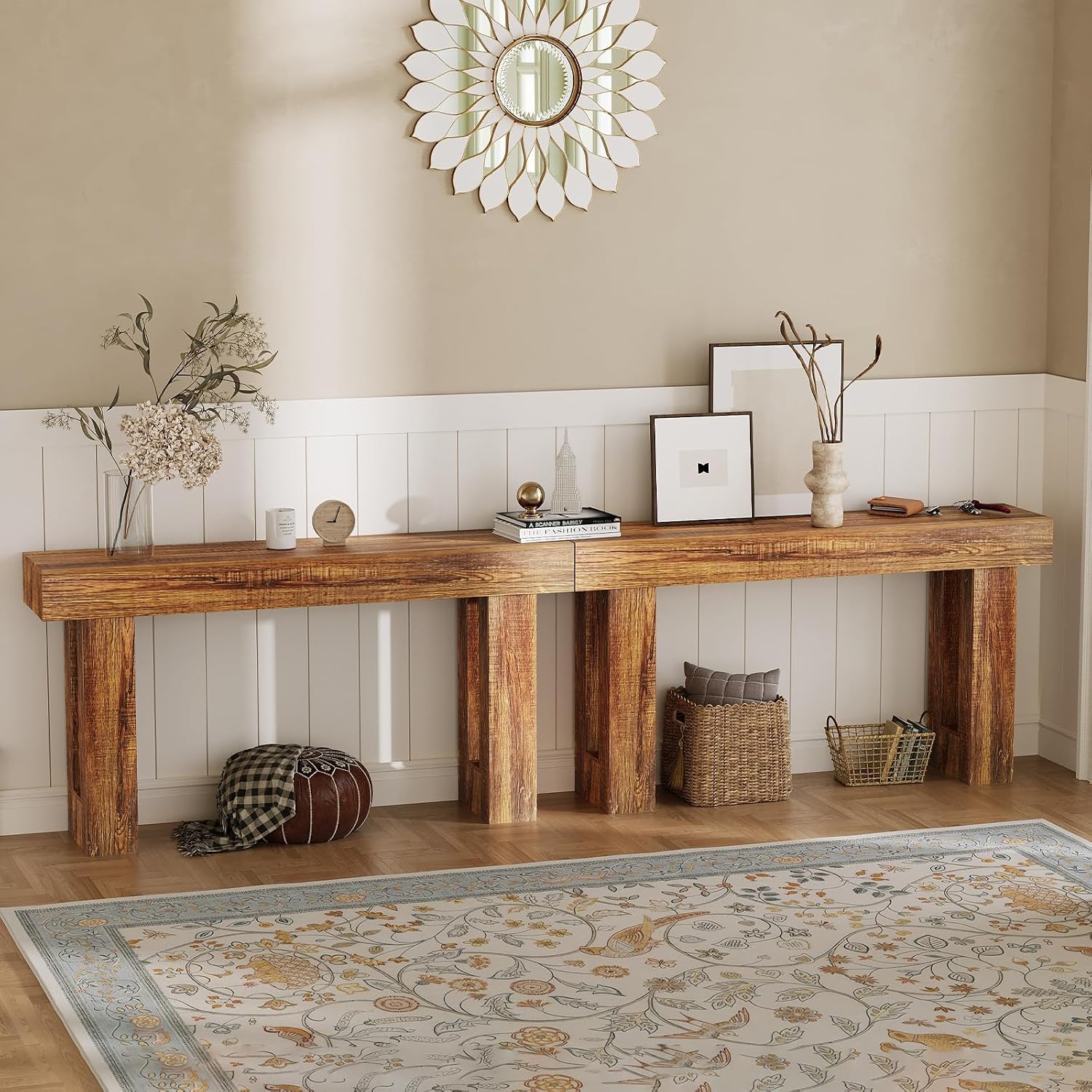 Garvee 63' Long Narrow Rectangular Console Table, Farmhouse Wood Entryway Table for Hallway, Foyer & Living Room, Sofa Table Behind Couch, Industrial Accent Table,Rustic Brown