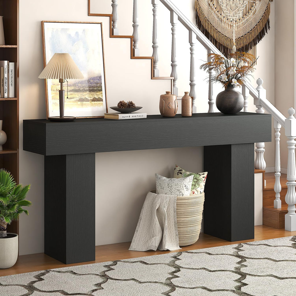 63 Inch Long Console Table for Entryway, Farmhouse Wood Rectangular Sofa Table Behind Couch Table, Narrow Entryway Table for Living Room, Entrance, Hallway, Foyer, Easy Assembly (Charcoal Black)