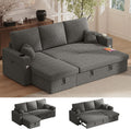 Sleeper Sofa Bed, 4-in-1 Pull Out Couch with Reversible Chaise | Dual USB & Type-C Charging | Dual Cup Holders | Layered Storage (Armrest + Chaise) for Living Room, Apartment, Home Office (Dark Gray)